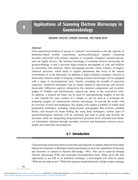 Chapter 6 Applications of Scanning Electron Microscopy in Geomicrobiology